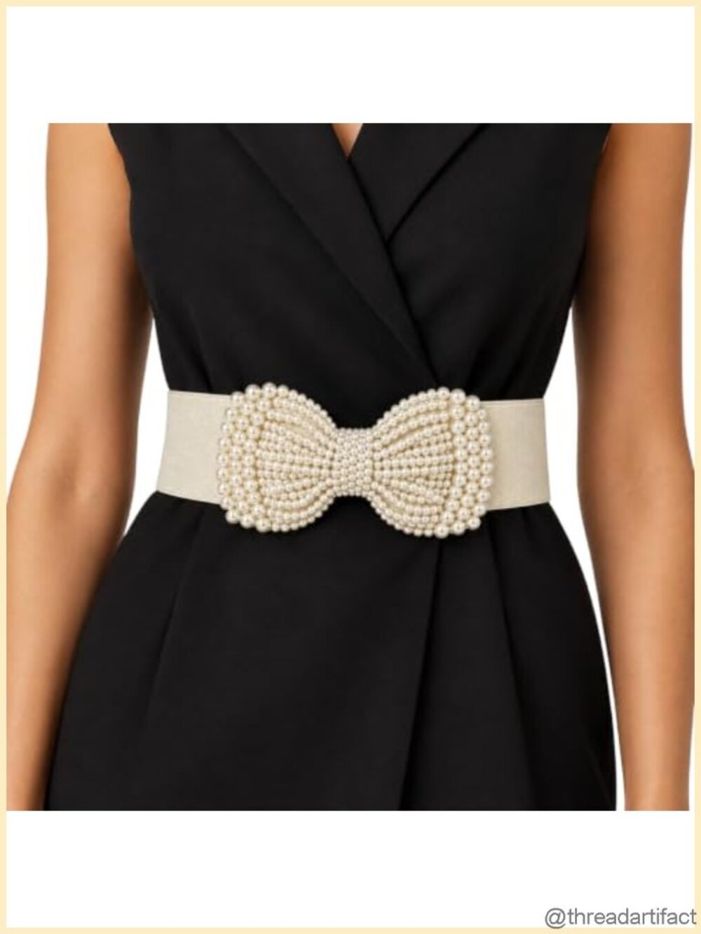 Women's Pearl Bow Elastic Waist Belt Wide Dress Belt